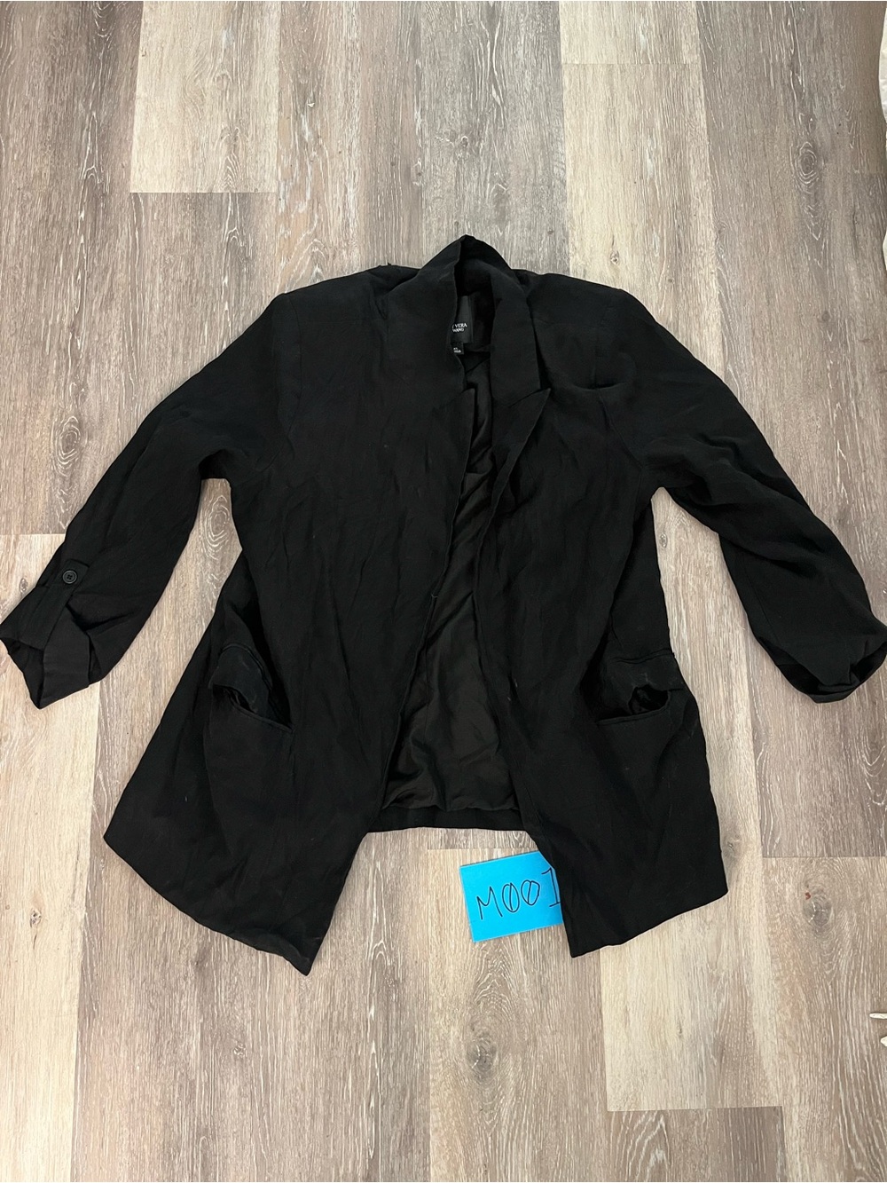 Simply Vera Wang Womens XL Black Draped Open Front Boyfriend Blazer 3/4 Sleeve